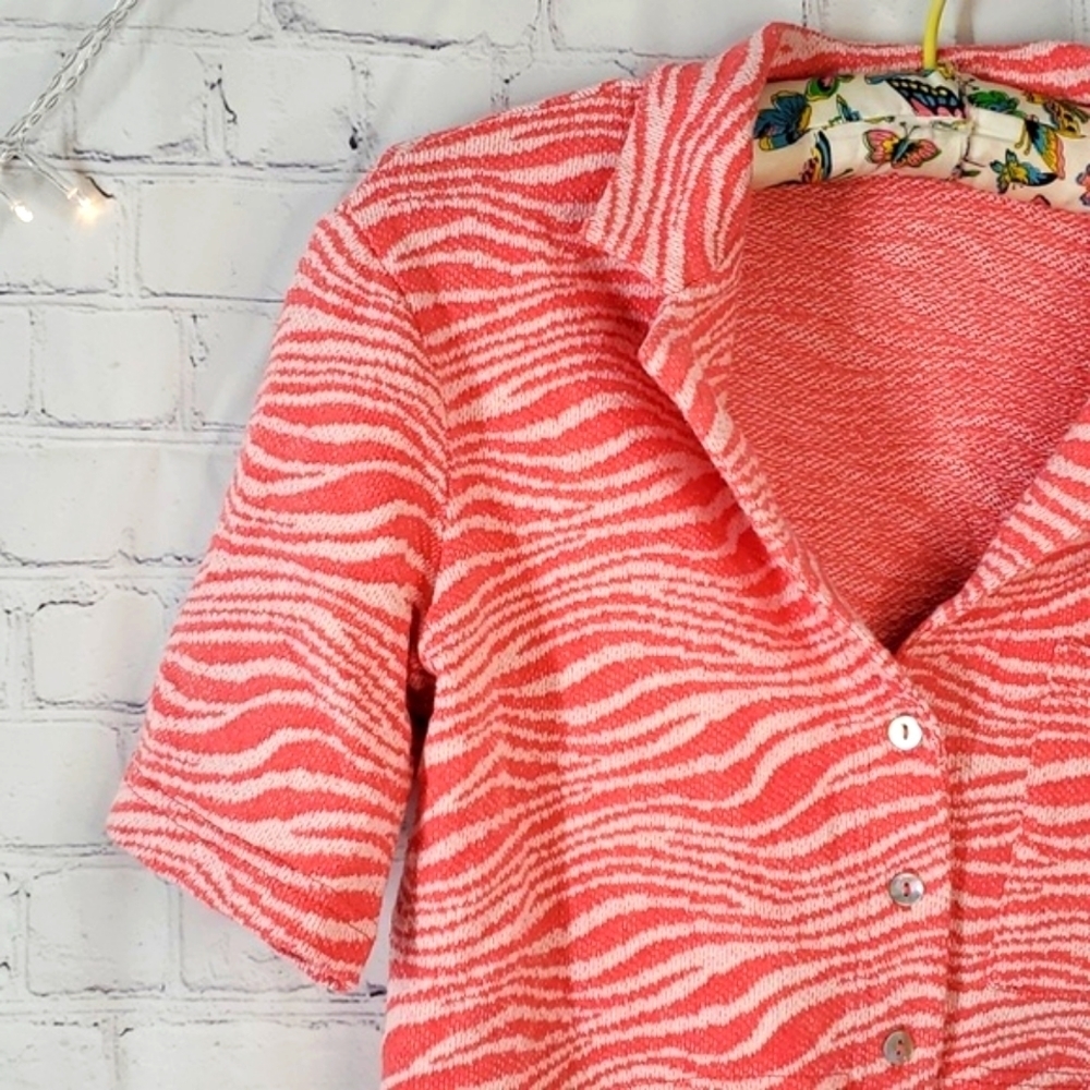 Zara Coral Zebra Print Crop Style Collared Blazer Abalone Buttons Size XS Y2K - Picture 9 of 13